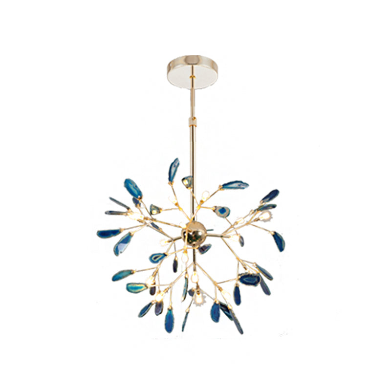 Gold Leaf Chandelier Lighting Contemporary LED Agate Suspension Pendant Light for Dining Room 20 Blue Clearhalo 'Ceiling Lights' 'Chandeliers' 'Modern Chandeliers' 'Modern' Lighting' 2026283
