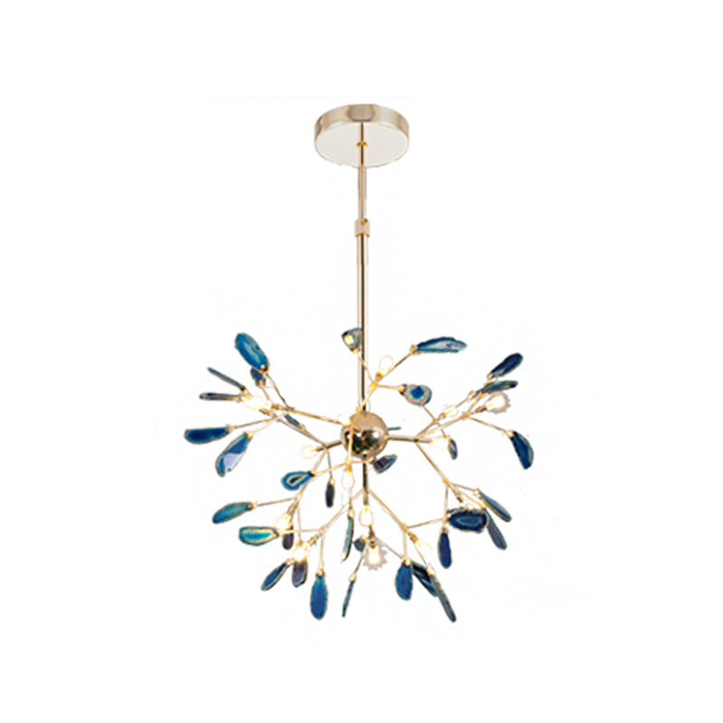 Gold Leaf Chandelier Lighting Contemporary LED Agate Suspension Pendant Light for Dining Room 16 Blue Clearhalo 'Ceiling Lights' 'Chandeliers' 'Modern Chandeliers' 'Modern' Lighting' 2026284