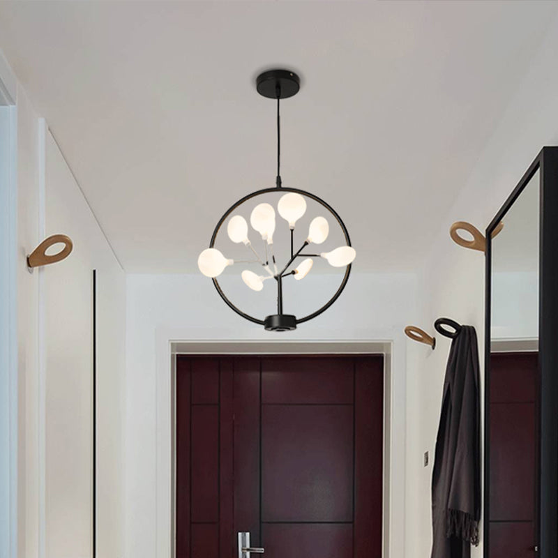 Circle Hanging Ceiling Light Modern Metal 9 Bulbs Corridor Chandelier Lighting with Firefly Design Black A Clearhalo 'Ceiling Lights' 'Chandeliers' 'Modern Chandeliers' 'Modern' Lighting' 2026285