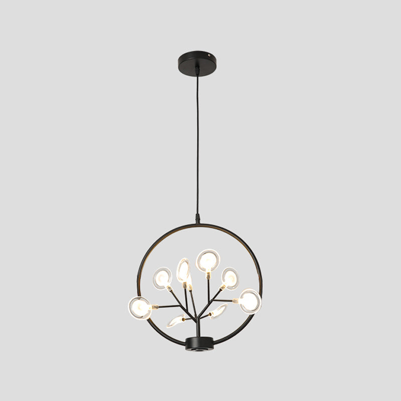 Circle Hanging Ceiling Light Modern Metal 9 Bulbs Corridor Chandelier Lighting with Firefly Design Black B Clearhalo 'Ceiling Lights' 'Chandeliers' 'Modern Chandeliers' 'Modern' Lighting' 2026290