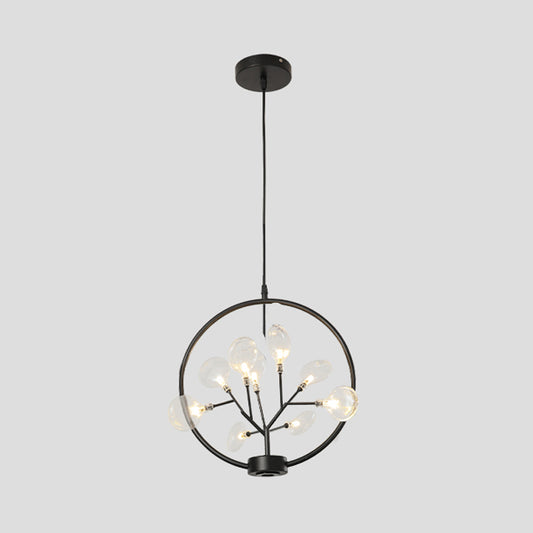 Circle Hanging Ceiling Light Modern Metal 9 Bulbs Corridor Chandelier Lighting with Firefly Design Black C Clearhalo 'Ceiling Lights' 'Chandeliers' 'Modern Chandeliers' 'Modern' Lighting' 2026291