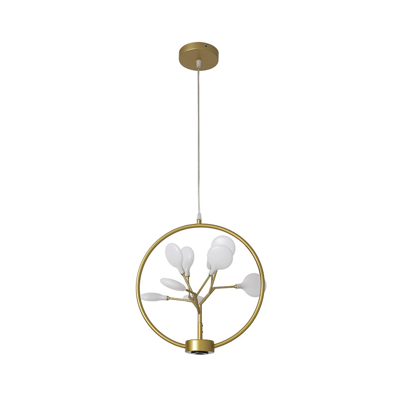 Circle Hanging Ceiling Light Modern Metal 9 Bulbs Corridor Chandelier Lighting with Firefly Design Gold A Clearhalo 'Ceiling Lights' 'Chandeliers' 'Modern Chandeliers' 'Modern' Lighting' 2026292