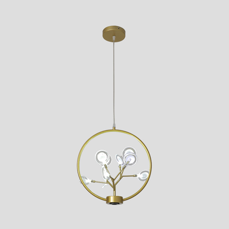 Circle Hanging Ceiling Light Modern Metal 9 Bulbs Corridor Chandelier Lighting with Firefly Design Gold B Clearhalo 'Ceiling Lights' 'Chandeliers' 'Modern Chandeliers' 'Modern' Lighting' 2026294