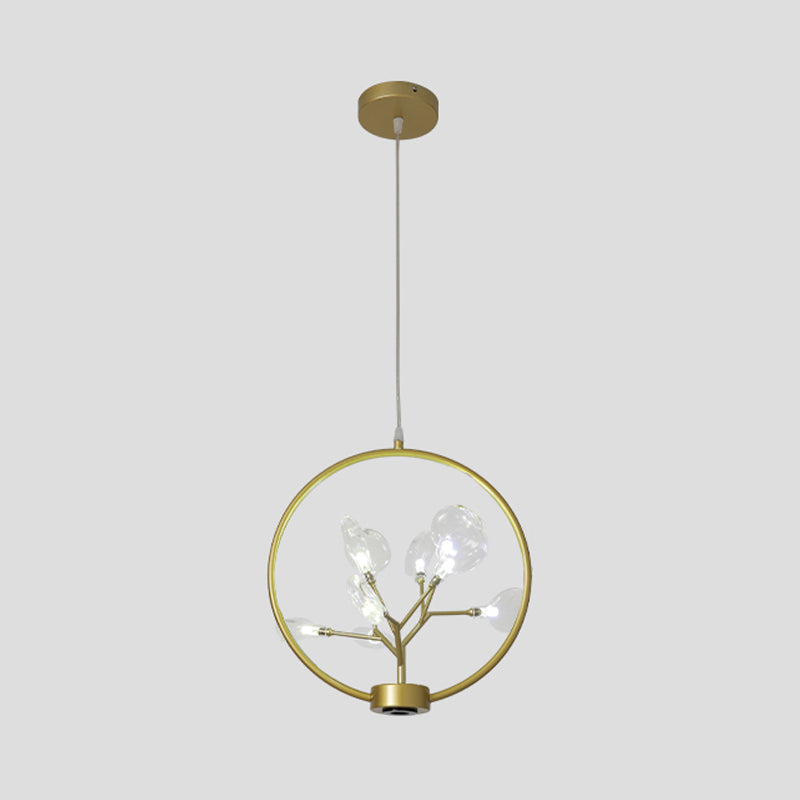Circle Hanging Ceiling Light Modern Metal 9 Bulbs Corridor Chandelier Lighting with Firefly Design Gold C Clearhalo 'Ceiling Lights' 'Chandeliers' 'Modern Chandeliers' 'Modern' Lighting' 2026295