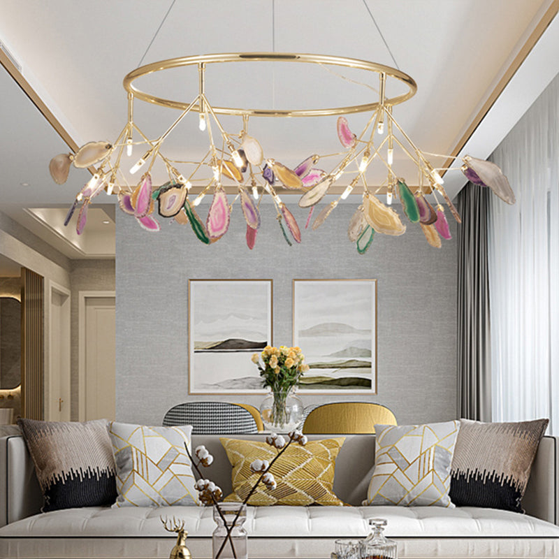 Leaf Agate Pendant Chandelier Modernist LED Gold Hanging Light Fixture for Living Room Gold Small A Clearhalo 'Ceiling Lights' 'Chandeliers' 'Modern Chandeliers' 'Modern' Lighting' 2026313