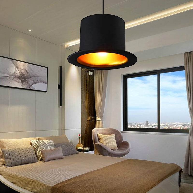 Hat Ceiling Pendant Light Modern Metal 1 Light Black Dining Room Hanging Light, 6.5"/7" Wide Clearhalo 'Ceiling Lights' 'Modern Pendants' 'Modern' 'Pendant Lights' 'Pendants' Lighting' 202633