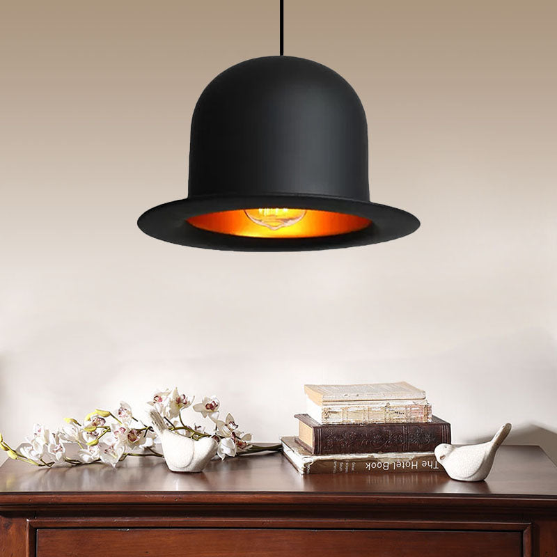 Hat Ceiling Pendant Light Modern Metal 1 Light Black Dining Room Hanging Light, 6.5"/7" Wide Black 6.5" Clearhalo 'Ceiling Lights' 'Modern Pendants' 'Modern' 'Pendant Lights' 'Pendants' Lighting' 202636