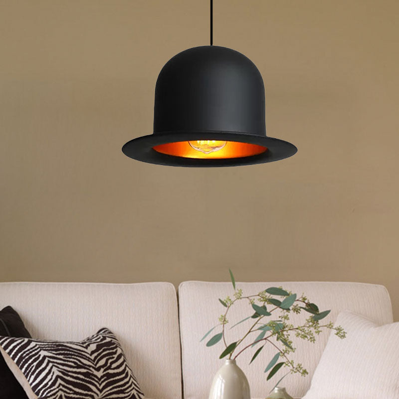 Hat Ceiling Pendant Light Modern Metal 1 Light Black Dining Room Hanging Light, 6.5"/7" Wide Clearhalo 'Ceiling Lights' 'Modern Pendants' 'Modern' 'Pendant Lights' 'Pendants' Lighting' 202637