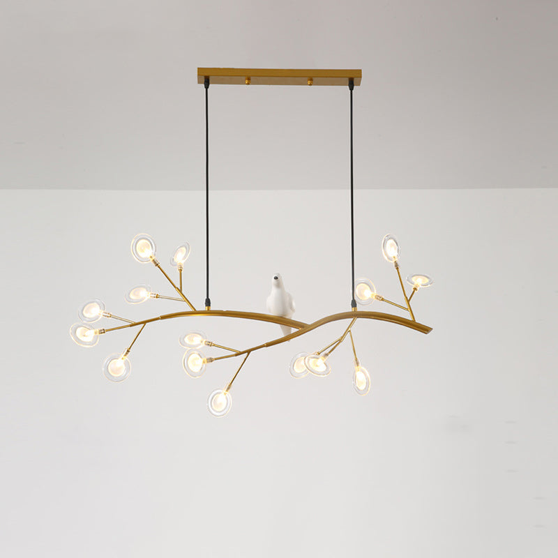 Branch Dining Room Island Pendant Light Acrylic LED Contemporary Hanging Lamp Kit with Bird Decoration Gold A Clearhalo 'Ceiling Lights' 'Island Lights' Lighting' 2026414