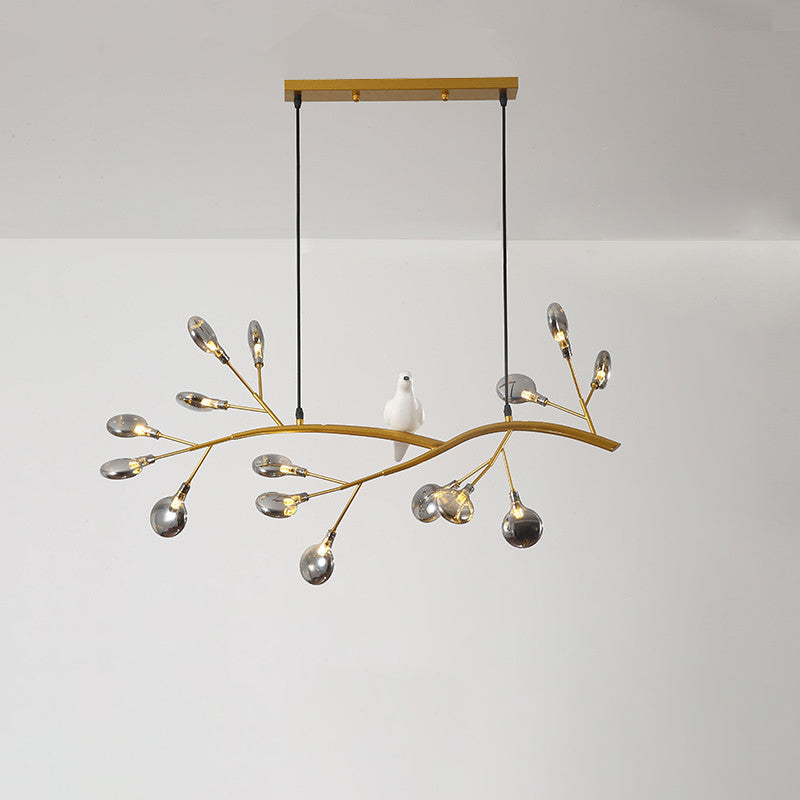 Branch Dining Room Island Pendant Light Acrylic LED Contemporary Hanging Lamp Kit with Bird Decoration Gold B Clearhalo 'Ceiling Lights' 'Island Lights' Lighting' 2026416