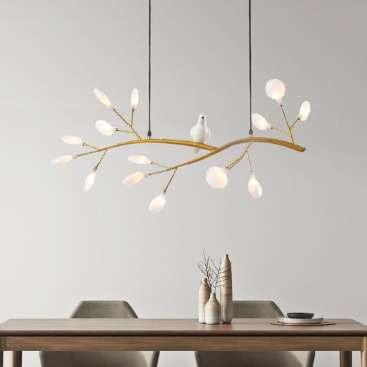 Branch Dining Room Island Pendant Light Acrylic LED Contemporary Hanging Lamp Kit with Bird Decoration Gold C Clearhalo 'Ceiling Lights' 'Island Lights' Lighting' 2026417