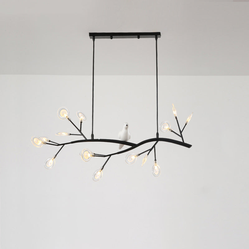 Branch Dining Room Island Pendant Light Acrylic LED Contemporary Hanging Lamp Kit with Bird Decoration Black A Clearhalo 'Ceiling Lights' 'Island Lights' Lighting' 2026420