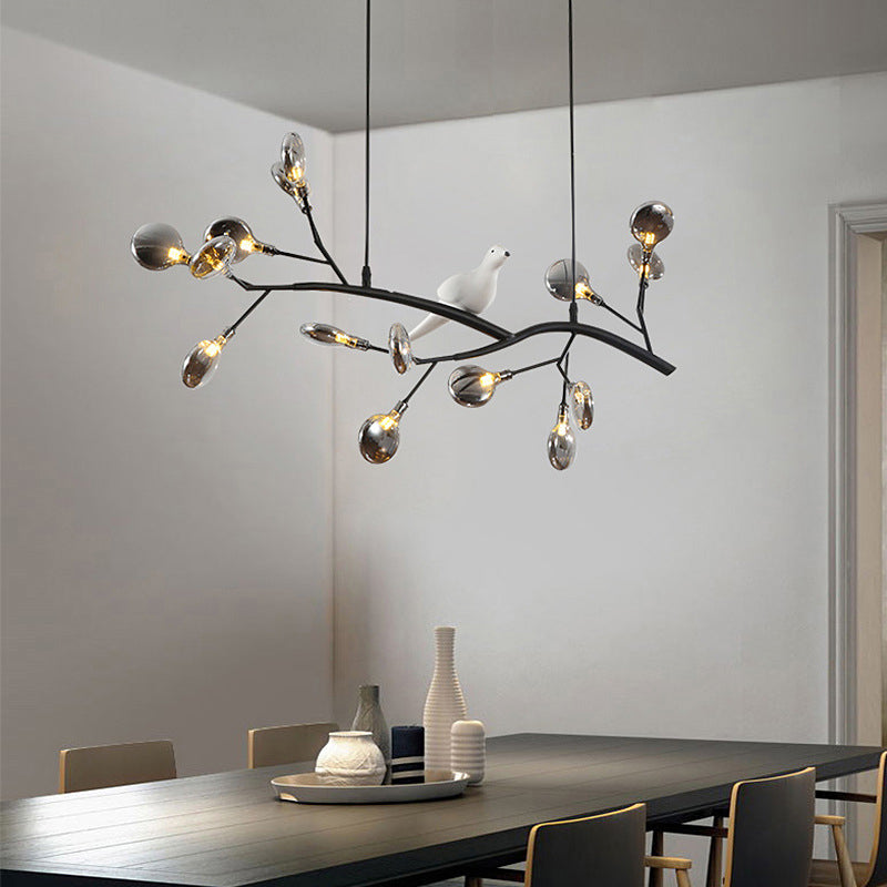 Branch Dining Room Island Pendant Light Acrylic LED Contemporary Hanging Lamp Kit with Bird Decoration Black B Clearhalo 'Ceiling Lights' 'Island Lights' Lighting' 2026421