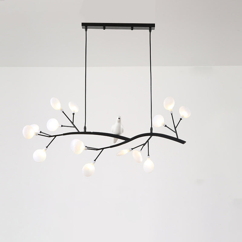 Branch Dining Room Island Pendant Light Acrylic LED Contemporary Hanging Lamp Kit with Bird Decoration Black C Clearhalo 'Ceiling Lights' 'Island Lights' Lighting' 2026423