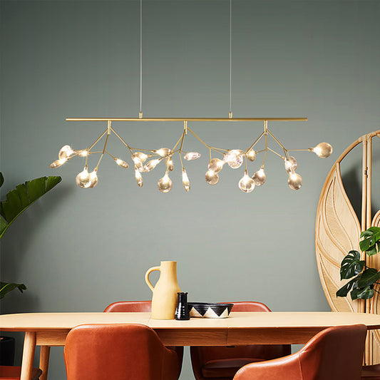 Smoke Grey Glass Firefly Hanging Lamp Kit Simplicity 27-Light Island Lighting Fixture for Dining Room Gold Clearhalo 'Ceiling Lights' 'Glass shade' 'Glass' 'Island Lights' 'Pendant Lights' Lighting' 2026469
