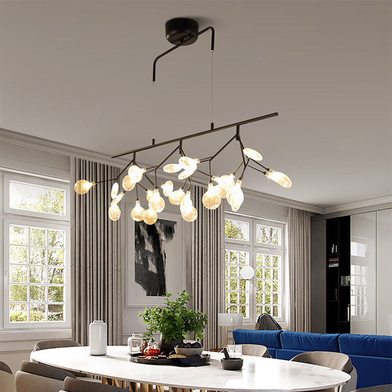Smoke Grey Glass Firefly Hanging Lamp Kit Simplicity 27-Light Island Lighting Fixture for Dining Room Black Clearhalo 'Ceiling Lights' 'Glass shade' 'Glass' 'Island Lights' 'Pendant Lights' Lighting' 2026473