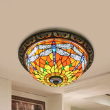 Dragonfly Ceiling Light Fixture 19.5"/15" Width Rustic Loft Stained Glass Indoor Flush Mount Light in Orange Clearhalo 'Ceiling Lights' 'Close To Ceiling Lights' 'Close to ceiling' 'Flush mount' Lighting' 2026542