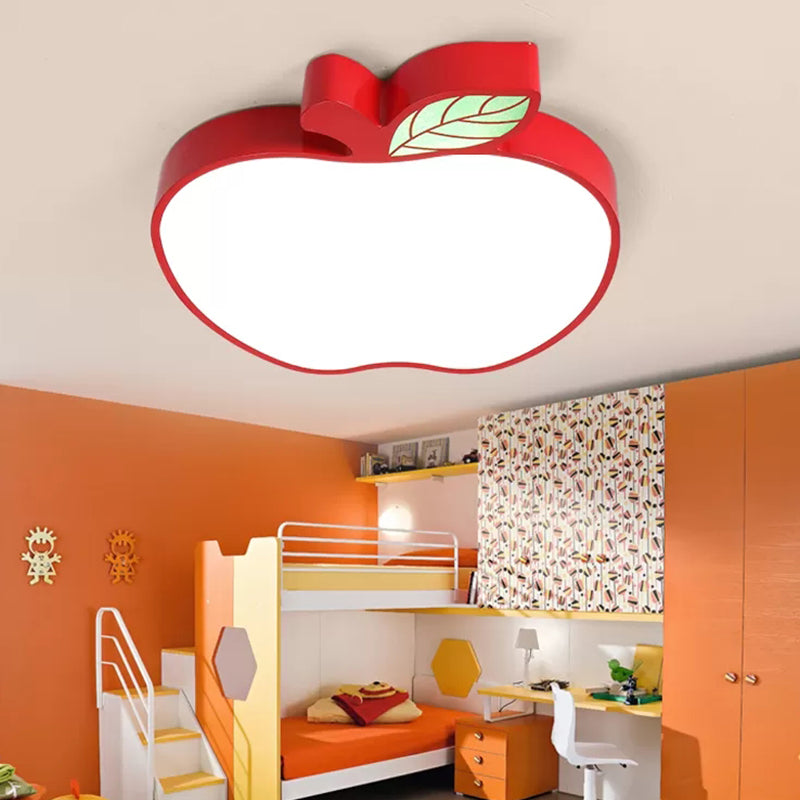 Metal Apple Ceiling Light with Leaf Girls Boys Bedroom Macaron Flush Ceiling Light Red Clearhalo 'Ceiling Lights' 'Close To Ceiling Lights' 'Close to ceiling' 'Flush mount' Lighting' 202688