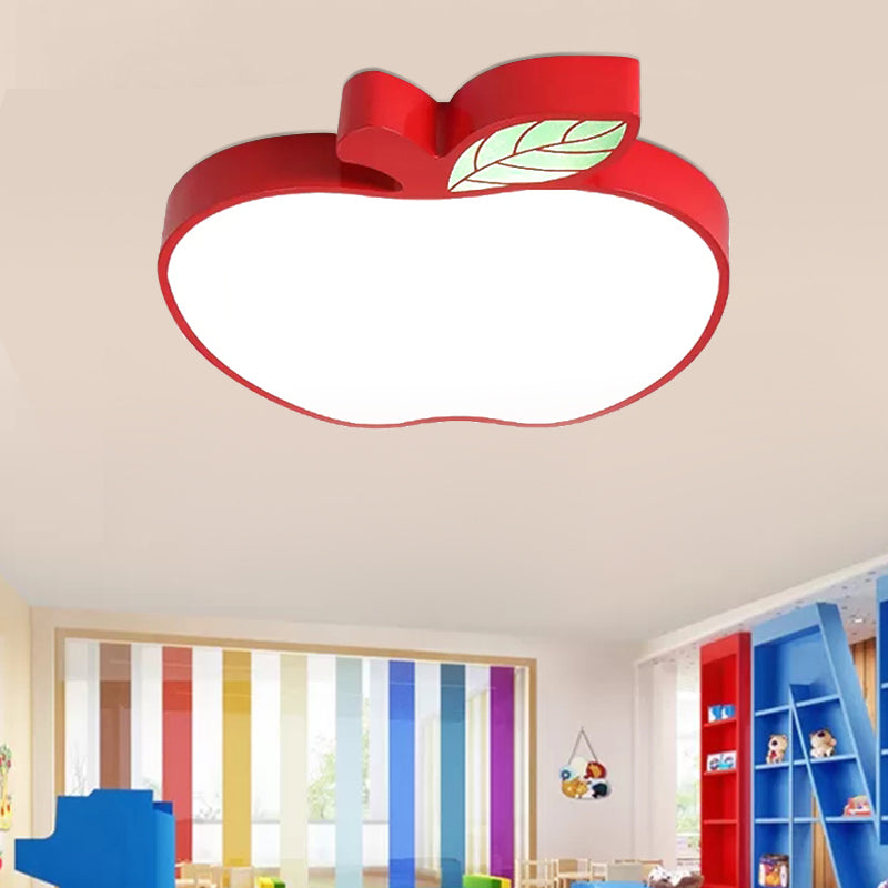 Metal Apple Ceiling Light with Leaf Girls Boys Bedroom Macaron Flush Ceiling Light Clearhalo 'Ceiling Lights' 'Close To Ceiling Lights' 'Close to ceiling' 'Flush mount' Lighting' 202689