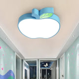 Metal Apple Ceiling Light with Leaf Girls Boys Bedroom Macaron Flush Ceiling Light Blue Clearhalo 'Ceiling Lights' 'Close To Ceiling Lights' 'Close to ceiling' 'Flush mount' Lighting' 202692