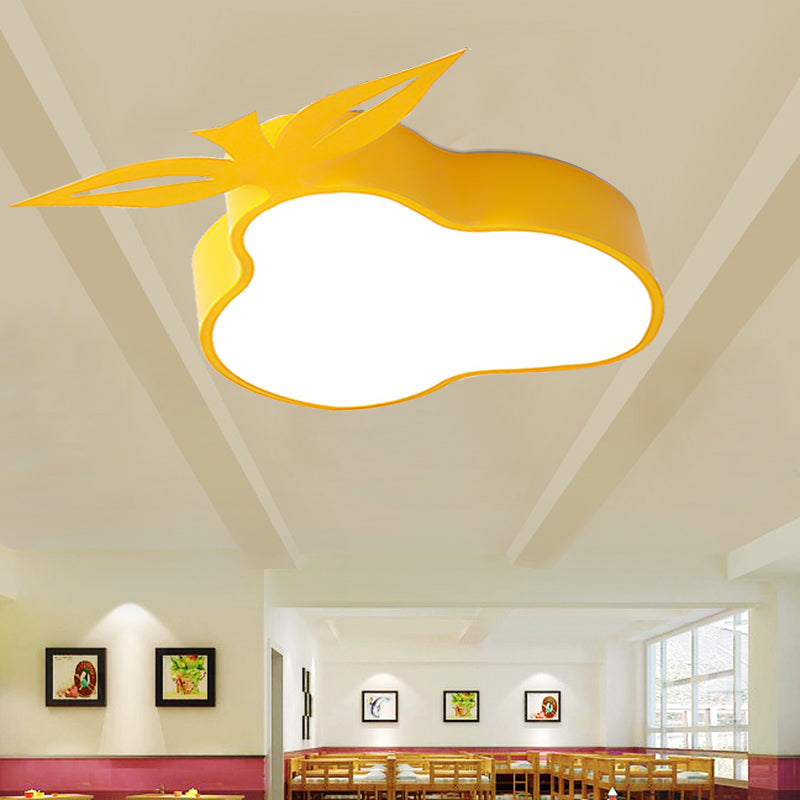 Metal Pear LED Flush Mount Light Modern Stylish Ceiling Lamp in Yellow for Kindergarten Yellow Clearhalo 'Ceiling Lights' 'Close To Ceiling Lights' 'Close to ceiling' 'Flush mount' Lighting' 202701