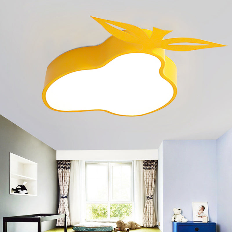 Metal Pear LED Flush Mount Light Modern Stylish Ceiling Lamp in Yellow for Kindergarten Clearhalo 'Ceiling Lights' 'Close To Ceiling Lights' 'Close to ceiling' 'Flush mount' Lighting' 202702