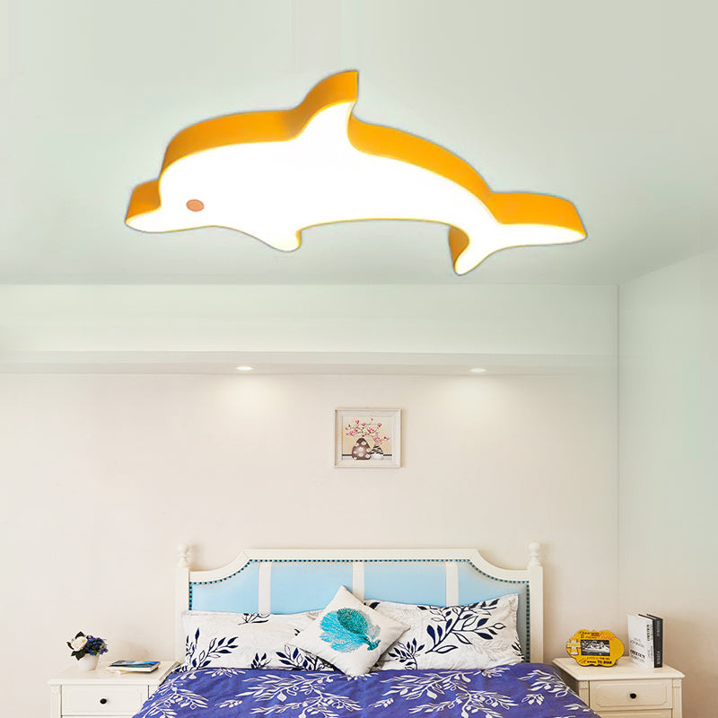 Animal Dolphin LED Flush Mount Light Acrylic Metal Ceiling Lamp for Child Bedroom Yellow Clearhalo 'Ceiling Lights' 'Close To Ceiling Lights' 'Close to ceiling' 'Flush mount' Lighting' 202762