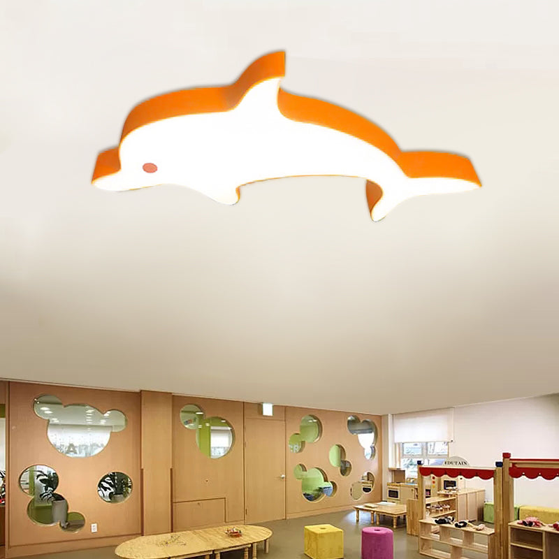 Animal Dolphin LED Flush Mount Light Acrylic Metal Ceiling Lamp for Child Bedroom Orange Clearhalo 'Ceiling Lights' 'Close To Ceiling Lights' 'Close to ceiling' 'Flush mount' Lighting' 202766