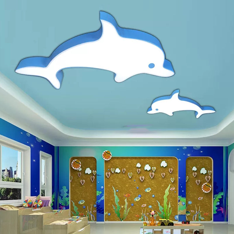 Animal Dolphin LED Flush Mount Light Acrylic Metal Ceiling Lamp for Child Bedroom Blue Clearhalo 'Ceiling Lights' 'Close To Ceiling Lights' 'Close to ceiling' 'Flush mount' Lighting' 202768