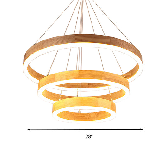 Wood Ring LED Chandelier Light Modern 1/2/3-Light Beige Drop Pendant Fixture for Dining Room Clearhalo 'Ceiling Lights' 'Chandeliers' Lighting' options 202809