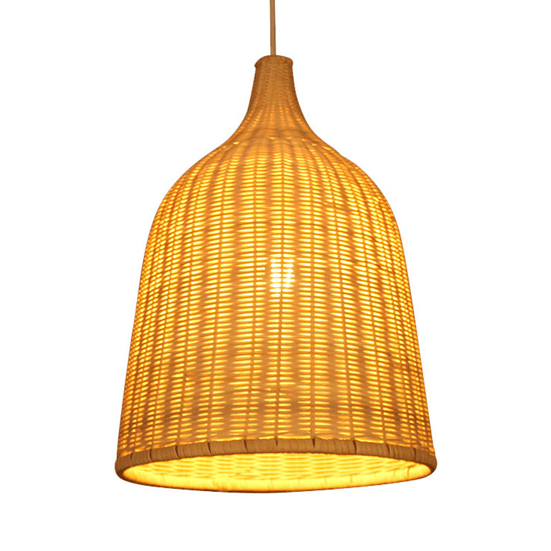 Hand Made Bamboo Bucket Hanging Lamp Rustic Single Bulb Pendant Light Fixture in Beige Clearhalo 'Ceiling Lights' 'Pendant Lights' 'Pendants' Lighting' 202812