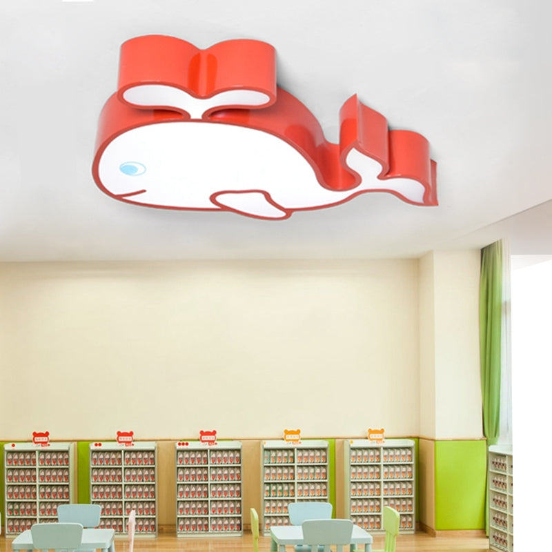 Baby Whale Ceiling Light Cartoon Acrylic LED Flush Mount Light for Kindergarten Red Clearhalo 'Ceiling Lights' 'Close To Ceiling Lights' 'Close to ceiling' 'Flush mount' Lighting' 202814