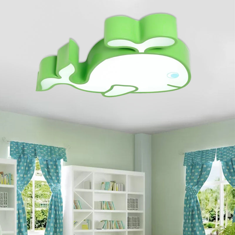 Baby Whale Ceiling Light Cartoon Acrylic LED Flush Mount Light for Kindergarten Green Clearhalo 'Ceiling Lights' 'Close To Ceiling Lights' 'Close to ceiling' 'Flush mount' Lighting' 202823