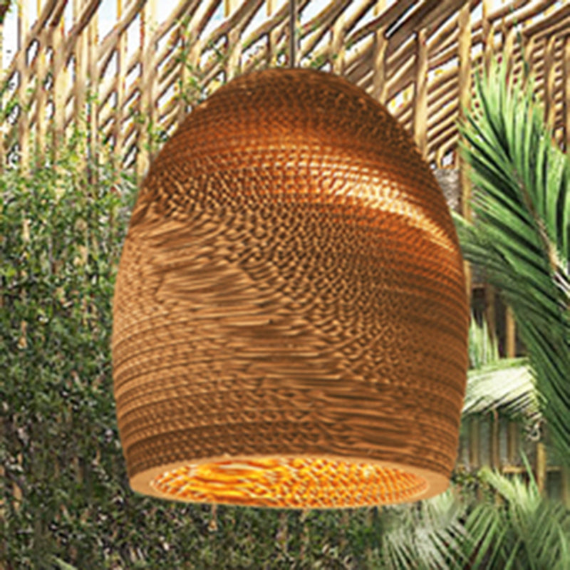 Paper Dome Shade Hanging Lamp Asian Style 1 Bulb Ceiling Drop Light in Brown for Restaurant, 10"/14"/16"/22"in Diameter Brown A Clearhalo 'Ceiling Lights' 'Modern Pendants' 'Modern' 'Pendant Lights' 'Pendants' Lighting' 202831