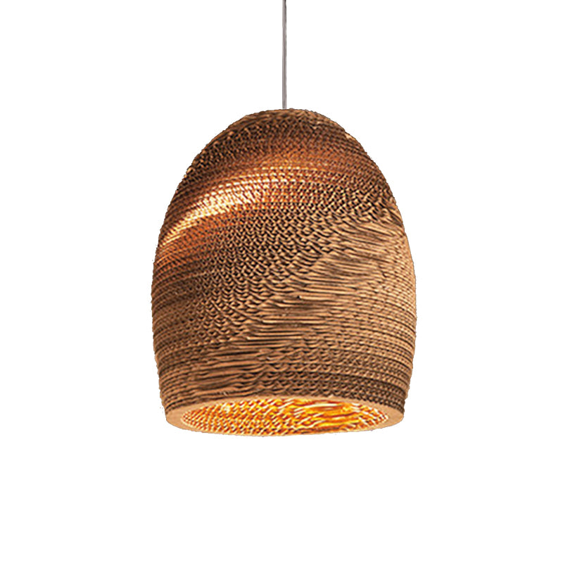 Paper Dome Shade Hanging Lamp Asian Style 1 Bulb Ceiling Drop Light in Brown for Restaurant, 10"/14"/16"/22"in Diameter Clearhalo 'Ceiling Lights' 'Modern Pendants' 'Modern' 'Pendant Lights' 'Pendants' Lighting' 202833