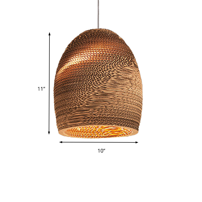 Paper Dome Shade Hanging Lamp Asian Style 1 Bulb Ceiling Drop Light in Brown for Restaurant, 10"/14"/16"/22"in Diameter Clearhalo 'Ceiling Lights' 'Modern Pendants' 'Modern' 'Pendant Lights' 'Pendants' Lighting' 202834