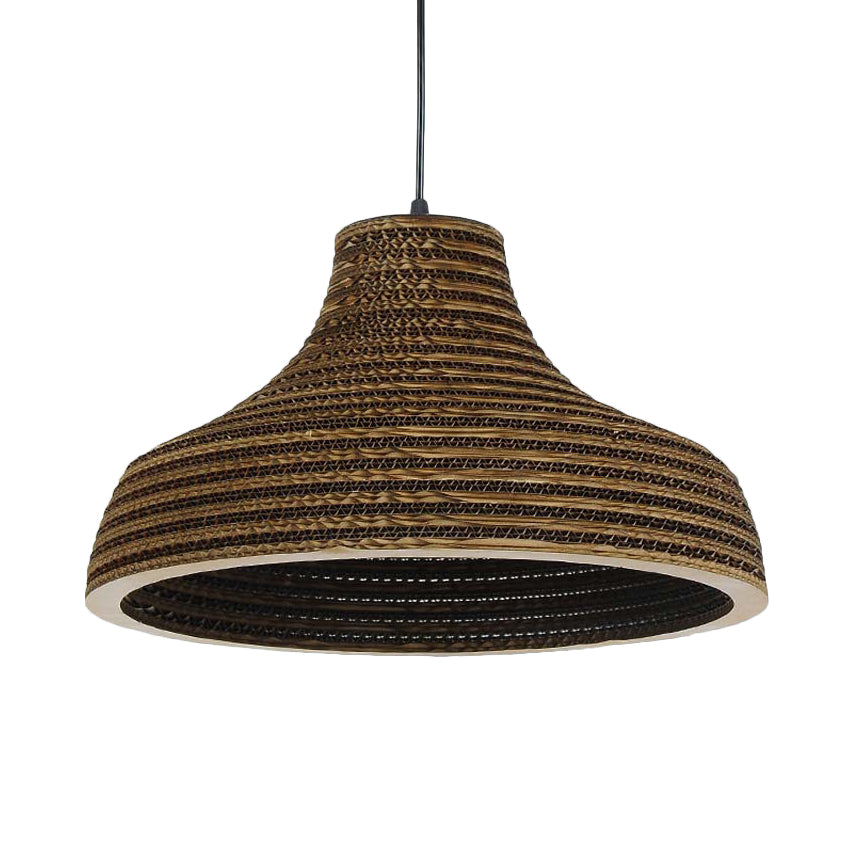 Paper Dome Shade Hanging Lamp Asian Style 1 Bulb Ceiling Drop Light in Brown for Restaurant, 10"/14"/16"/22"in Diameter Brown 16" E Clearhalo 'Ceiling Lights' 'Modern Pendants' 'Modern' 'Pendant Lights' 'Pendants' Lighting' 202838