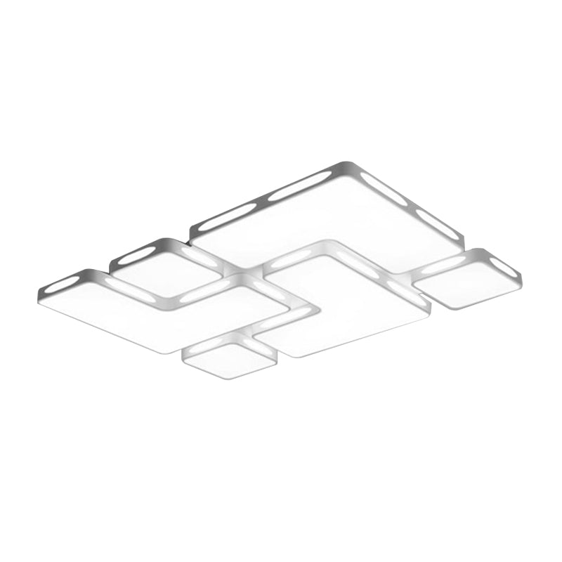 Modernist Rectangle/Square Flush Mount Lighting Acrylic Warm/White Lighting LED Bedroom Ceiling Light Fixture in White, 19.5"/23.5" W Clearhalo 'Ceiling Lights' 'Close To Ceiling Lights' 'Close to ceiling' 'Flush mount' Lighting' 202940