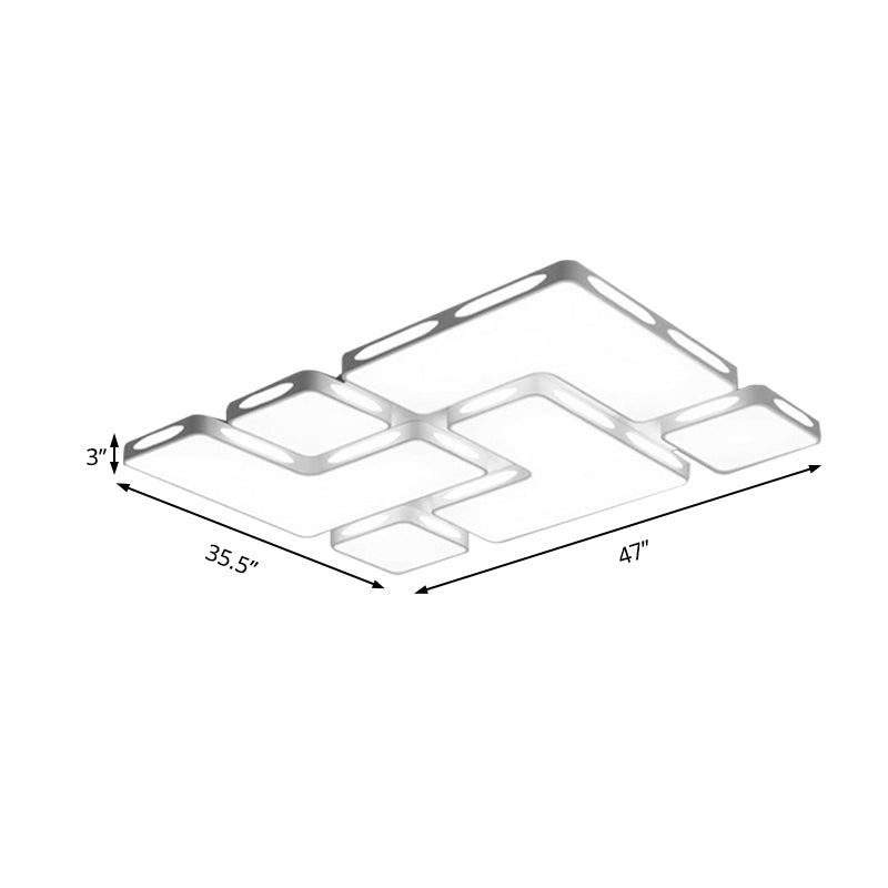 Modernist Rectangle/Square Flush Mount Lighting Acrylic Warm/White Lighting LED Bedroom Ceiling Light Fixture in White, 19.5"/23.5" W Clearhalo 'Ceiling Lights' 'Close To Ceiling Lights' 'Close to ceiling' 'Flush mount' Lighting' 202941