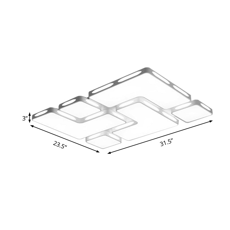 Modernist Rectangle/Square Flush Mount Lighting Acrylic Warm/White Lighting LED Bedroom Ceiling Light Fixture in White, 19.5"/23.5" W Clearhalo 'Ceiling Lights' 'Close To Ceiling Lights' 'Close to ceiling' 'Flush mount' Lighting' 202943