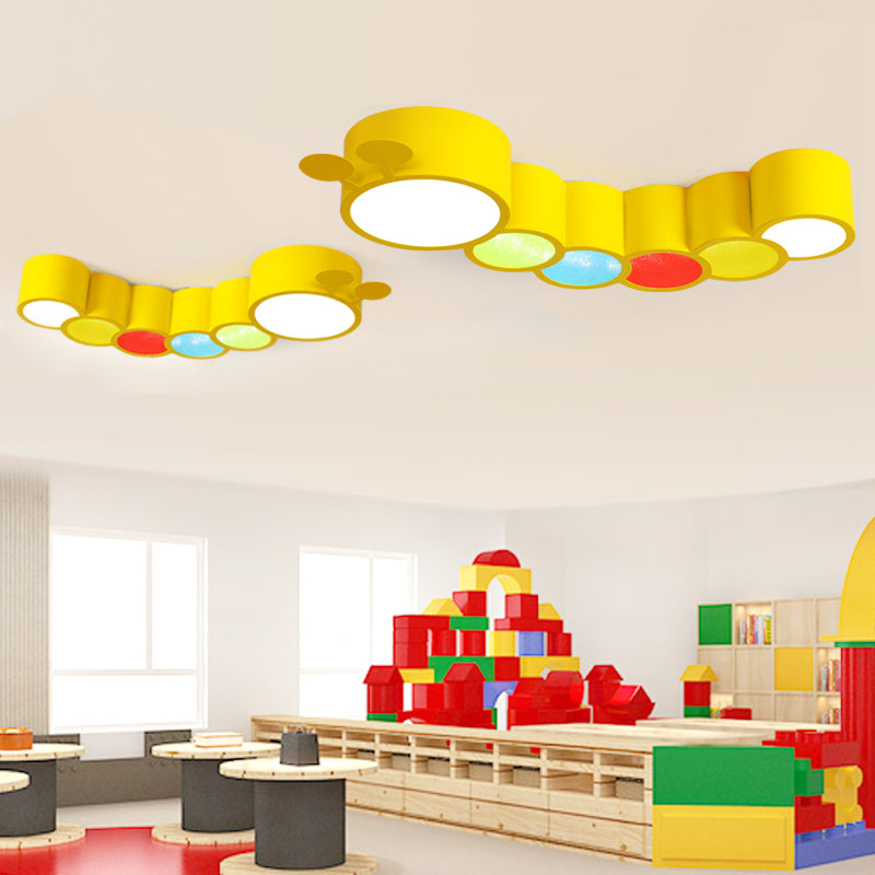 Modern Caterpillar Shaped Flush Mount Light Metal Eye-Caring LED Ceiling Light for Bedroom Yellow Clearhalo 'Ceiling Lights' 'Close To Ceiling Lights' 'Close to ceiling' 'Flush mount' Lighting' 202948