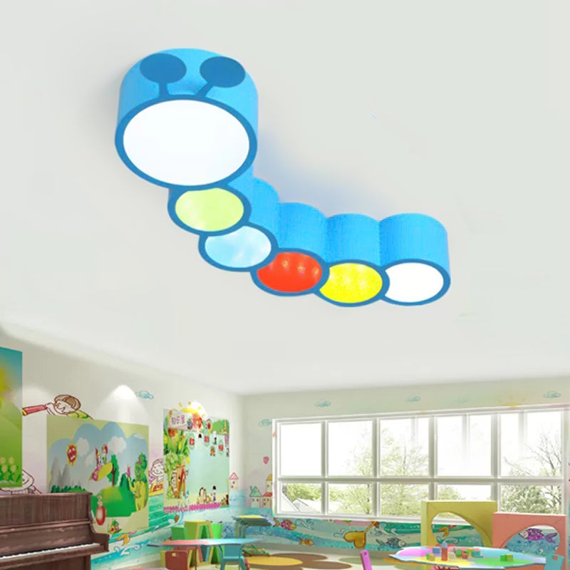 Modern Caterpillar Shaped Flush Mount Light Metal Eye-Caring LED Ceiling Light for Bedroom Blue Clearhalo 'Ceiling Lights' 'Close To Ceiling Lights' 'Close to ceiling' 'Flush mount' Lighting' 202952