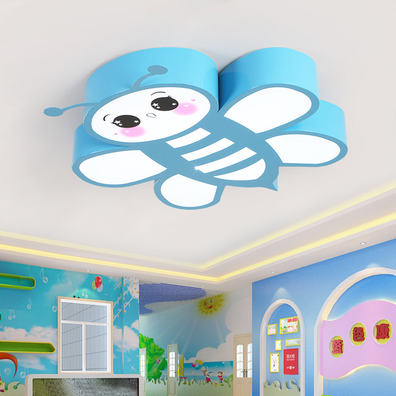 Cartoon Blue Flush Mount Light Bee Metal LED Ceiling Light for Game Room Kindergarten Blue Clearhalo 'Ceiling Lights' 'Close To Ceiling Lights' 'Close to ceiling' 'Flush mount' Lighting' 202955