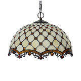 Scalloped Pendant Ceiling Light Tiffany Stained Glass 1 Light White Jewelry Suspension Lamp for Dining Room Clearhalo 'Ceiling Lights' 'Chandeliers' 'Close To Ceiling Lights' 'Industrial' 'Middle Century Chandeliers' 'Tiffany Chandeliers' 'Tiffany close to ceiling' 'Tiffany' Lighting' 2029612