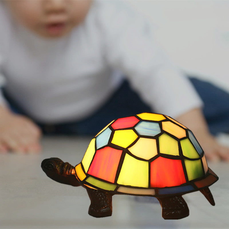 1 Bulb Turtle Shaped Table Lamp Baroque Stained Art Glass Night Light for Children Bedroom Clearhalo 'Lamps' 'Table Lamps' Lighting' 2029693