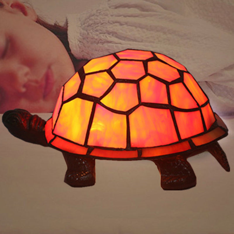 1 Bulb Turtle Shaped Table Lamp Baroque Stained Art Glass Night Light for Children Bedroom Orange Clearhalo 'Lamps' 'Table Lamps' Lighting' 2029697