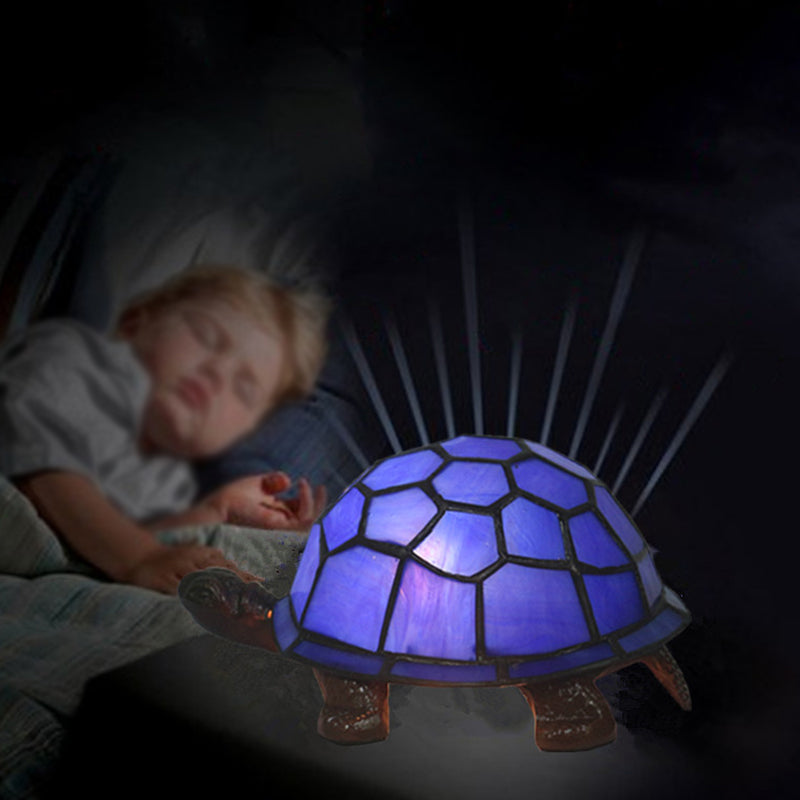 1 Bulb Turtle Shaped Table Lamp Baroque Stained Art Glass Night Light for Children Bedroom Dark Blue Clearhalo 'Lamps' 'Table Lamps' Lighting' 2029699