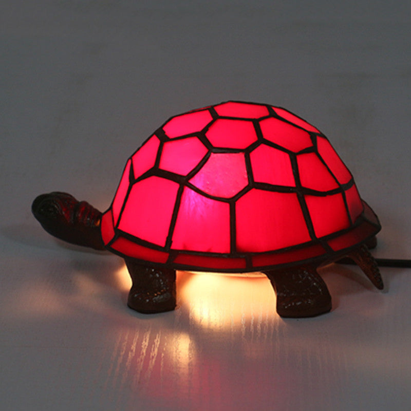 1 Bulb Turtle Shaped Table Lamp Baroque Stained Art Glass Night Light for Children Bedroom Red Clearhalo 'Lamps' 'Table Lamps' Lighting' 2029703