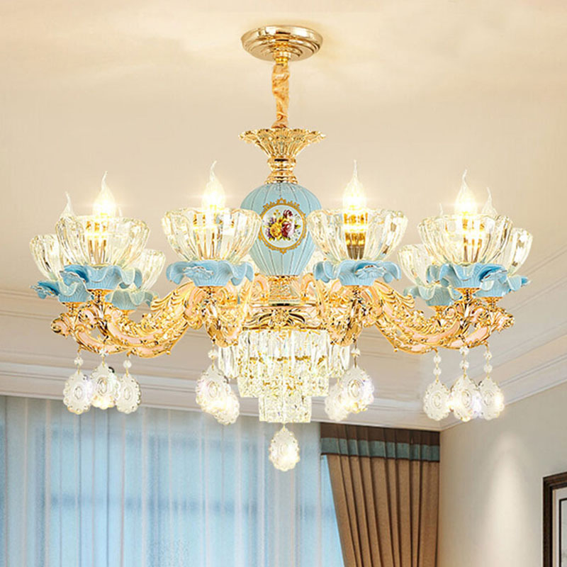 Clear Glass Bowl Chandelier Light Modernist Pendant Lighting Fixture with Crystal Droplet in Gold 10 Gold Clearhalo 'Ceiling Lights' 'Chandeliers' Lighting' options 2029754_964345ea-56aa-403d-8fd5-394db56800ad