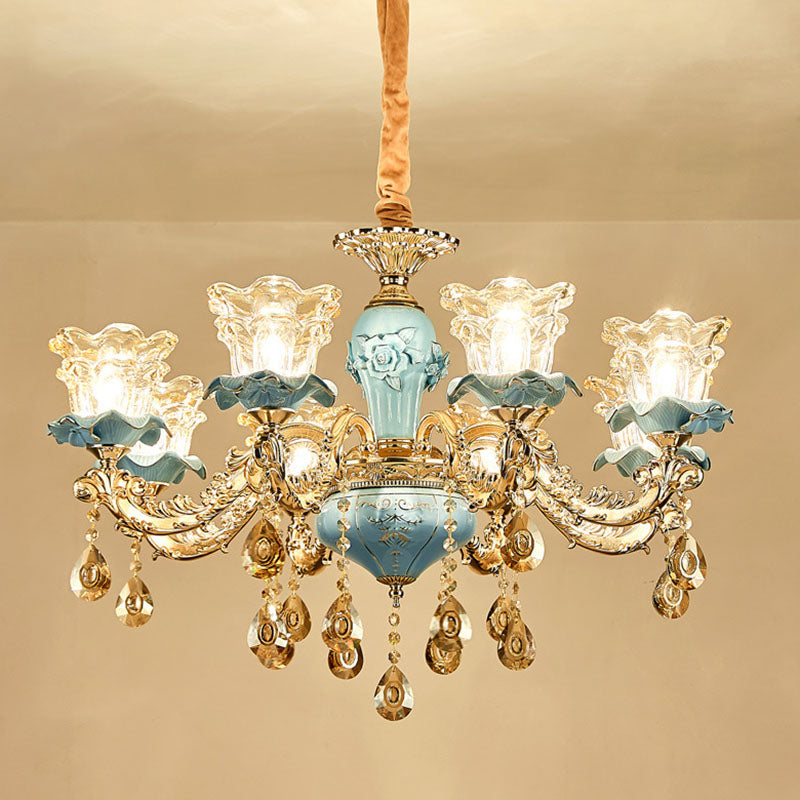 Floral Blown Clear Glass Chandelier Lamp Minimalist Gold Suspension Pendant Light for Living Room Clearhalo 'Ceiling Lights' 'Chandeliers' Lighting' options 2029773